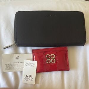Coach Black Wallet and Red Card Holder Set